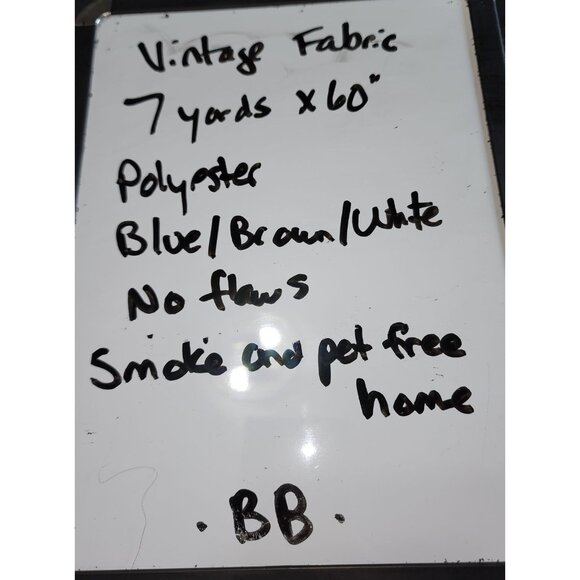 Vintage Fabric 7 Yards X 60" Polyester Blue Brown & White - Picture 6 of 6